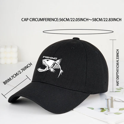 Outdoor Fishing Skeleton Fish Printed Baseball Cap