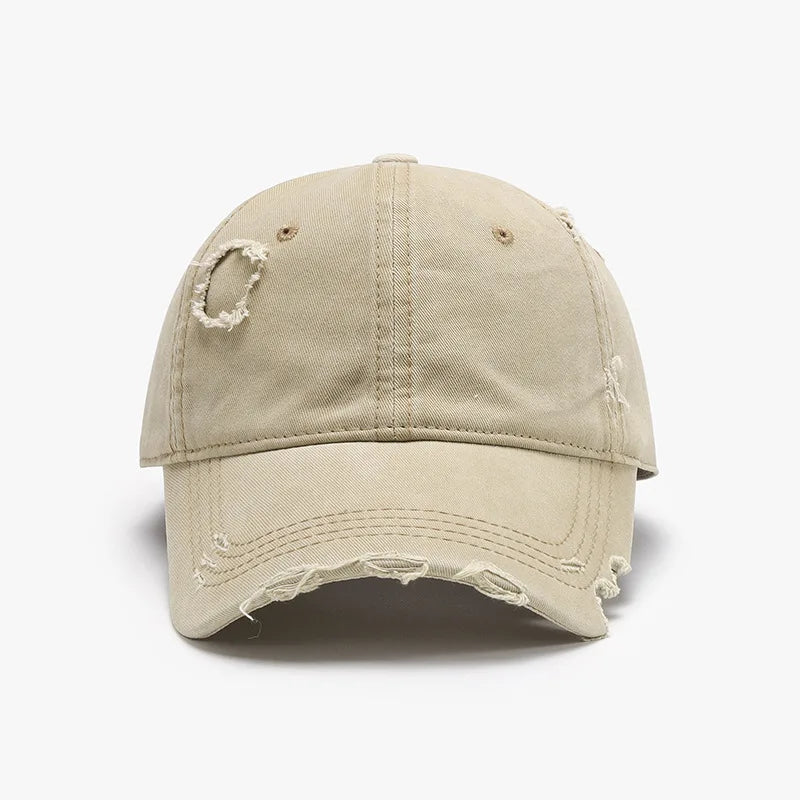 New Beige Plain Distressed Soft-Top Washed Baseball Cap