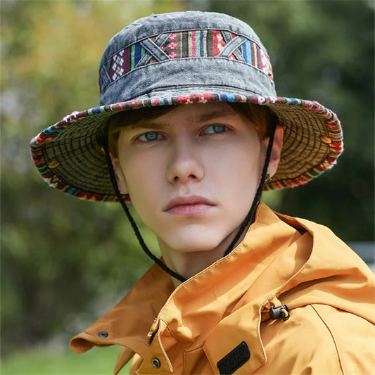 Summer Bucket Hats Retro Printing Cowboy Cap Men Women