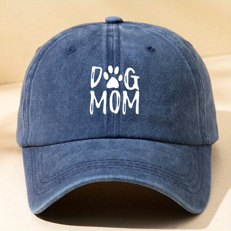 Classic Washed Retro Dog Mom Printed Baseball Cap, Outdoor Casual Sports