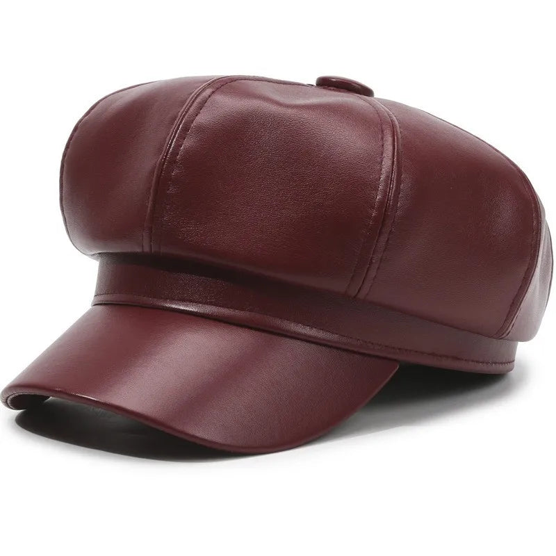 New Korean Style Pu Leather Octagonal Hat