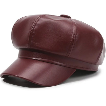New Korean Style Pu Leather Octagonal Hat
