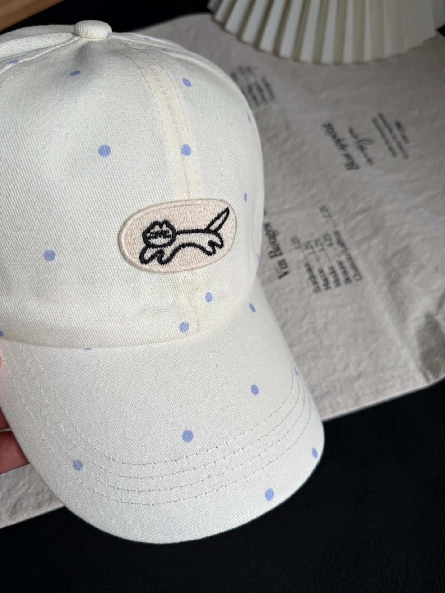 Cute Cartoon Cat Embroidery Polka Dot Baseball Cap for Women