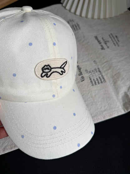 Cute Cartoon Cat Embroidery Polka Dot Baseball Cap for Women