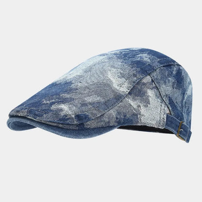 Vintage Tie Dye Washed Denim Flat Cap