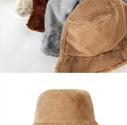 Winter Rabbit Plush Fisherman Hats Women Girl Bucket Hat