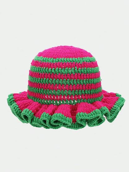 Solid Color Hand Knitted Knit Hat In Bohemian Style With Hollowed Out