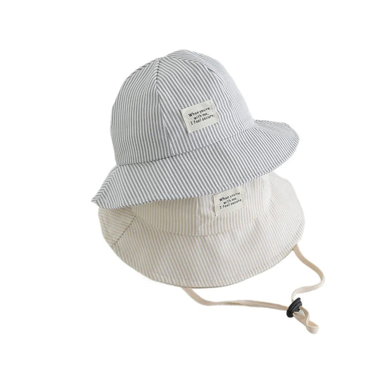 New Panama Summer Striped Children Bucket Hat Baby Boys And Girls Beach