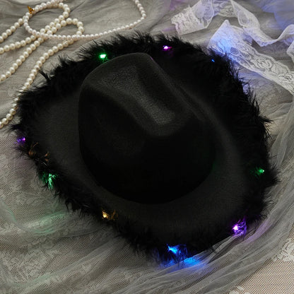 New Felt Party Hats Fashion Cowboy Hat With Colorful Led Light