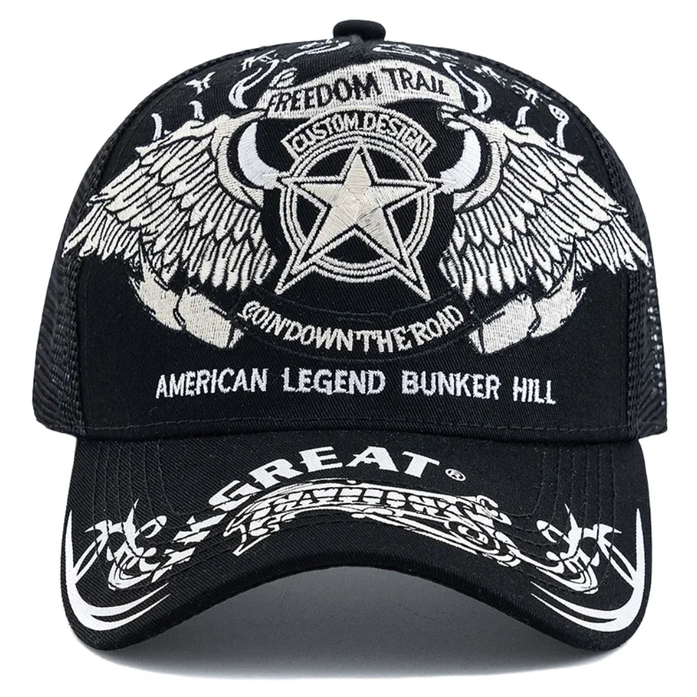 Unisex Punk Style Cap Wing Five-Pointed Star Embroidery Baseball Cap