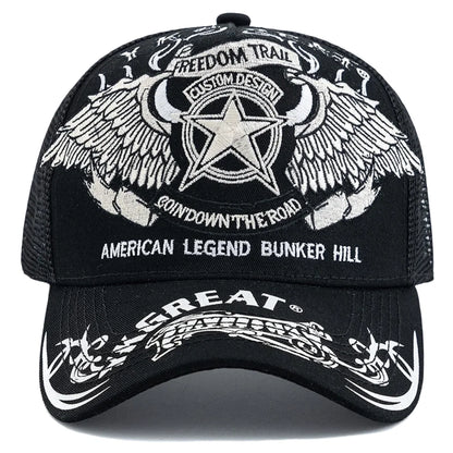 Unisex Punk Style Cap Wing Five-Pointed Star Embroidery Baseball Cap