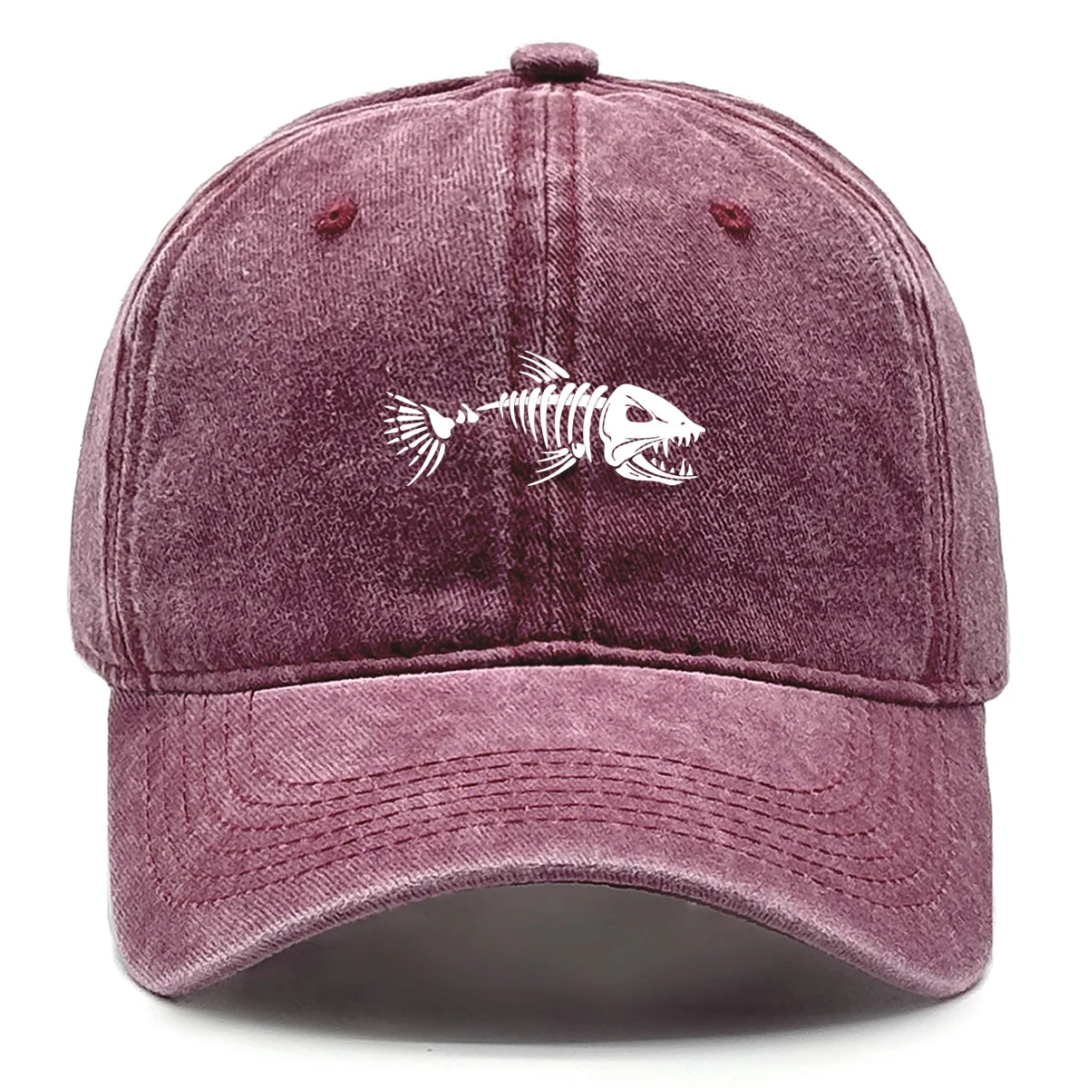 White Fish Bones Print Adjustable Retro Baseball Cap Woman's
