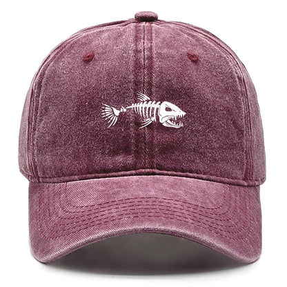 White Fish Bones Print Adjustable Retro Baseball Cap Woman's