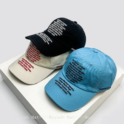 Korean Letter Embroidery Baseball Cap Unisex Retro Peaked Caps Fashionable Outdoor Simple Ins Design