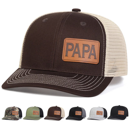 Unisex Brown PAPA Leather Label Baseball Net Caps Spring Summer