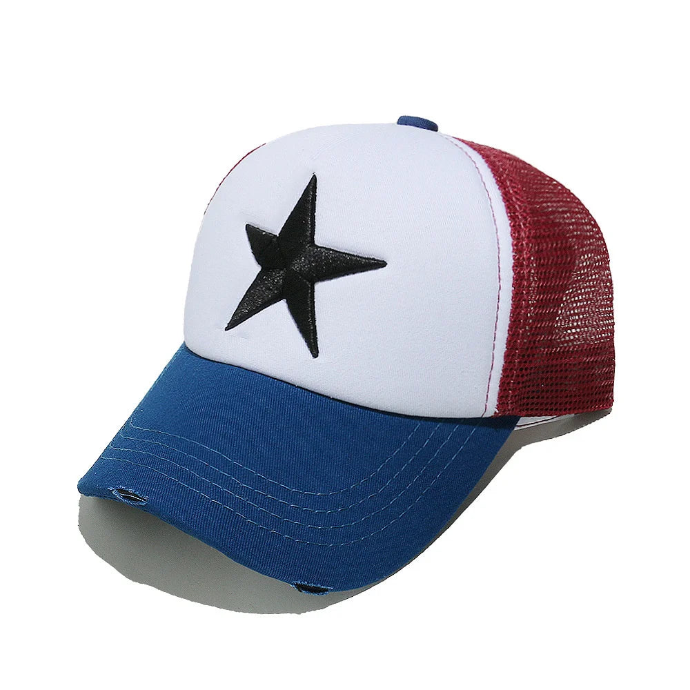 Streetwear 3D Star Embroidery Mesh Baseball Cap Summer