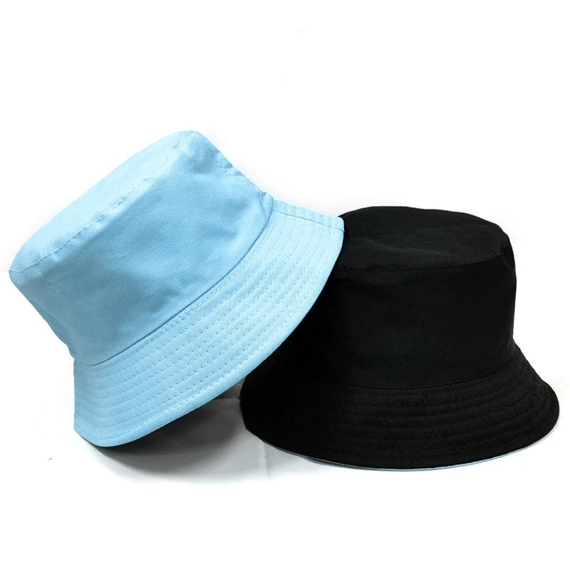 Black Solid Dots Bucket Hat Two Side Wear Unisex Simple Bob Caps