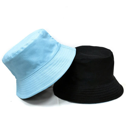 Black Solid Dots Bucket Hat Two Side Wear Unisex Simple Bob Caps
