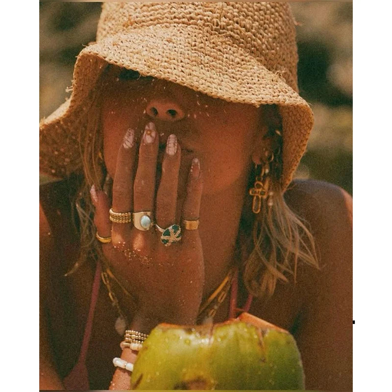 Raffia Straw Bucket Hat Women Summer Bikini Beach Hat