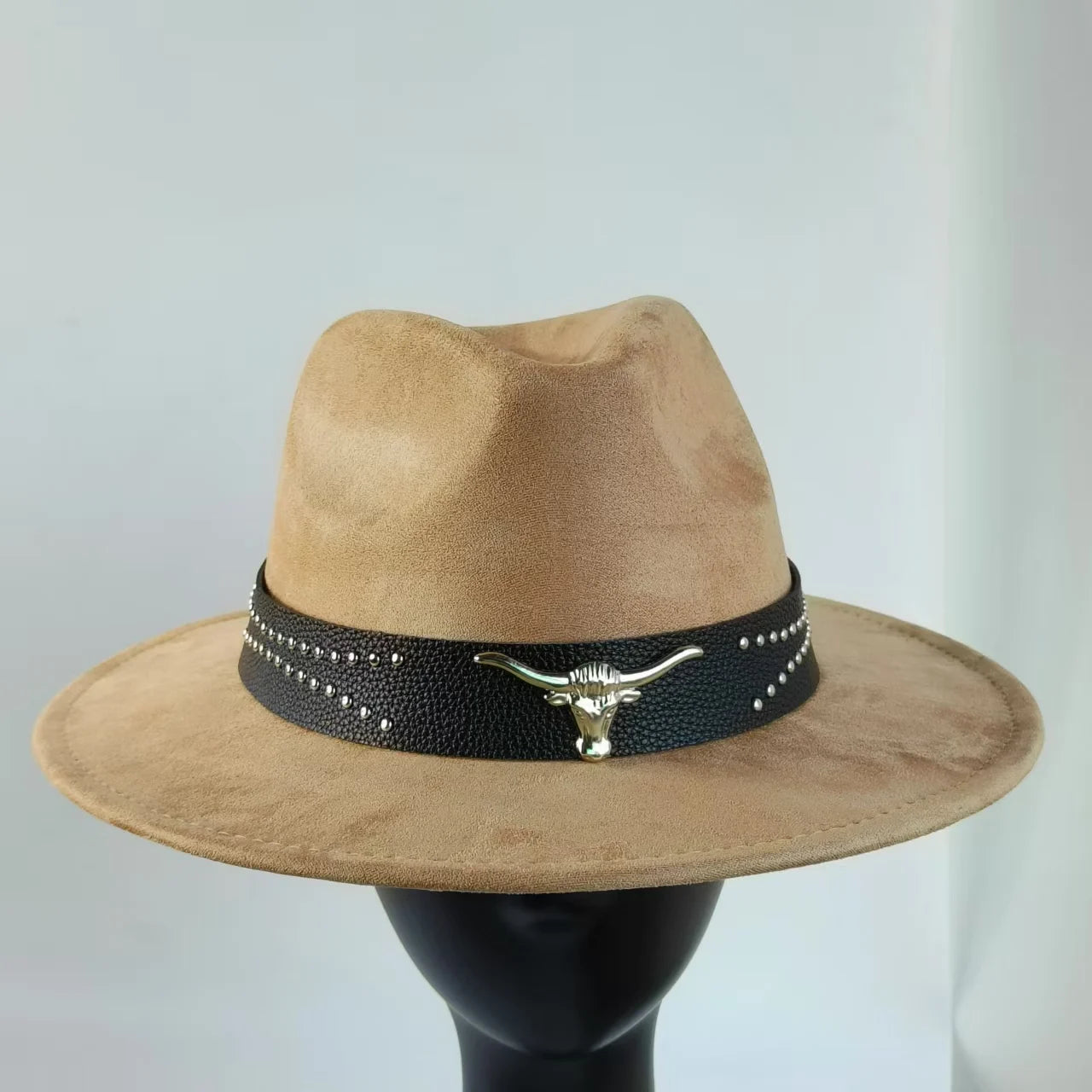 Retro Suede Fedora With Belt Men Western Jazz Hat Vegan Suede Top Hat