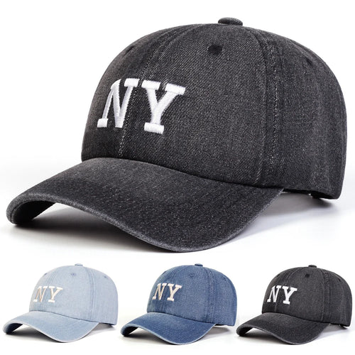 Unisex NY Letter Embroidery Washed Denim Baseball Caps Spring and Autumn