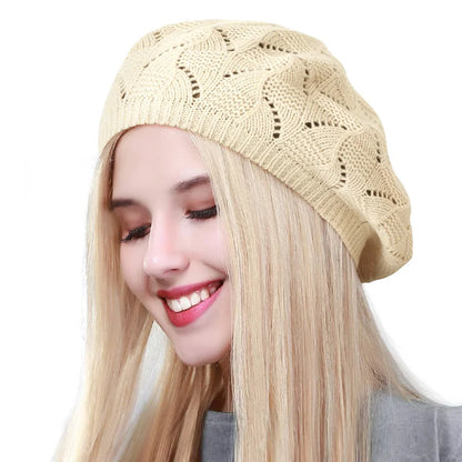 Women's Plain Color Knit Beret Hat Ladies French Artist Beret Hats