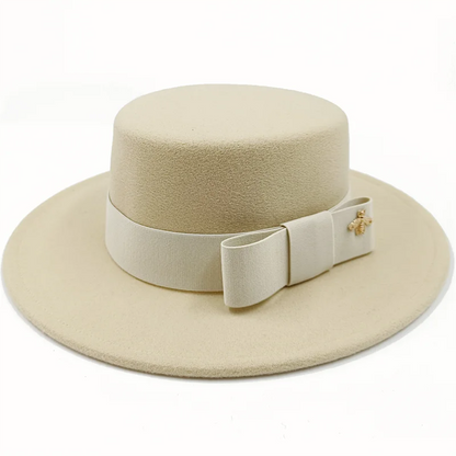 Bow Tie Fedora Hat Winter Round Bumpy Surface Flat Top