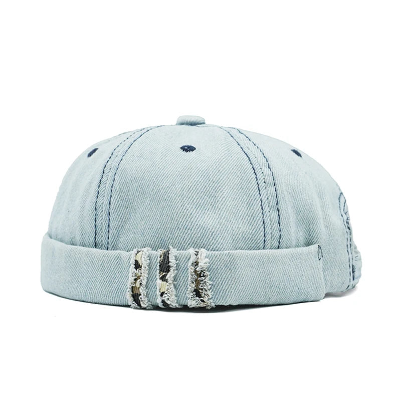 Retro Denim Docker Cap Splicing Style Brimless Caps