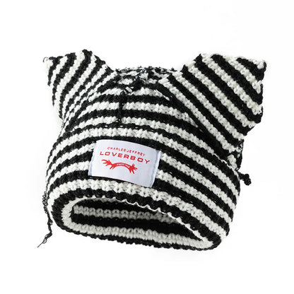 Winter Skullies Hat Unisex Cat Ear Hat Warm Crochet Knitted Hat