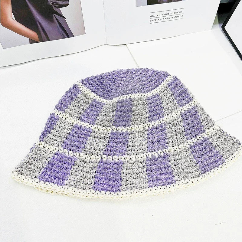 Stripe Crochet Knitted Bucket Thermal Tub Vintage Cold Cap
