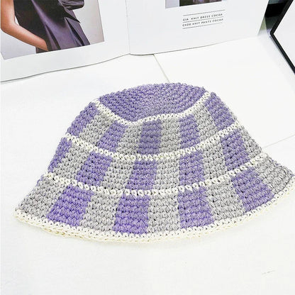 Stripe Crochet Knitted Bucket Thermal Tub Vintage Cold Cap