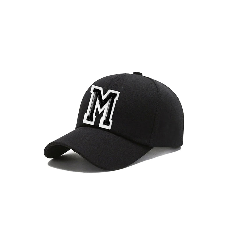 Black Unisex 26 A-Z Letter Baseball Cap, Adjustable Casual Breathable Sunscreen Cap