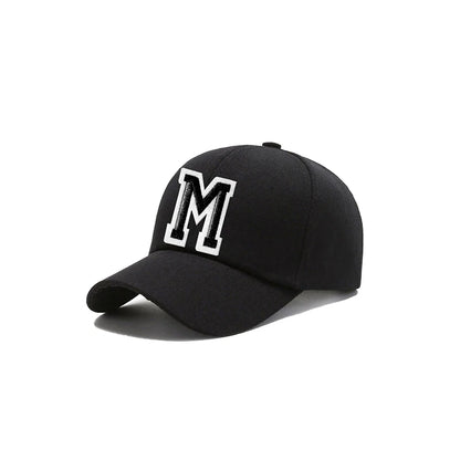 Black Unisex 26 A-Z Letter Baseball Cap, Adjustable Casual Breathable Sunscreen Cap