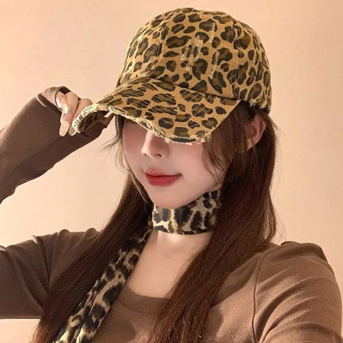 Women Leopard Baseball Cap Vintage Hip Hop Holes Snapback Duckbill Hats