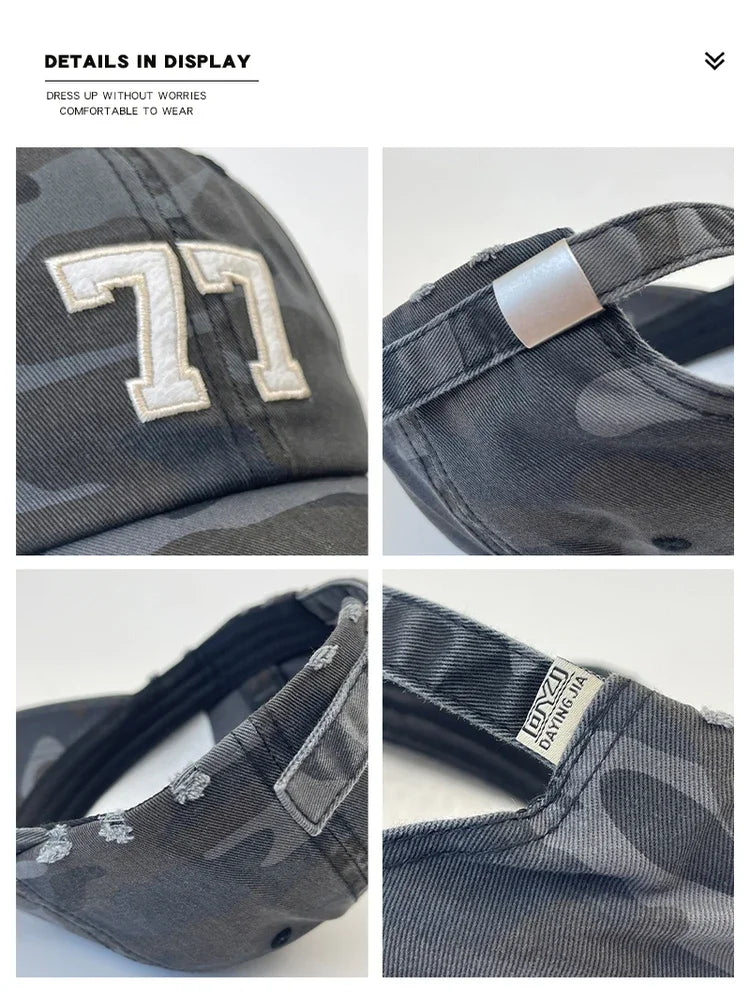 American Camouflage No. 77 Patch Letter Embroidered Baseball Cap