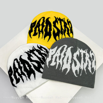 New Men Women Street Jacquard Flame Letters Knitted Hats