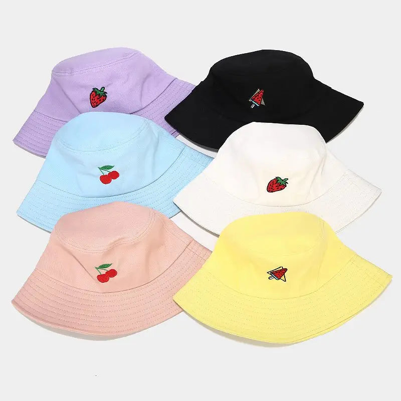 2024 Panama Bucket Hat Fruit Strawberry Embroidered Fishing Cap