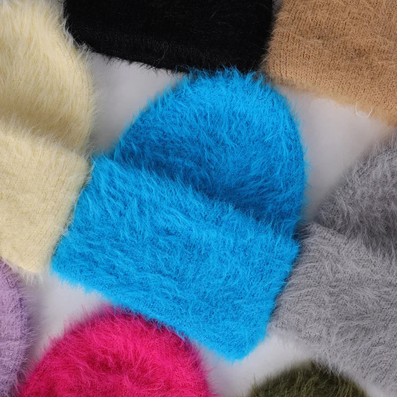 Candy Color Winter Hats Woman Cozy Knitted Beanie Women