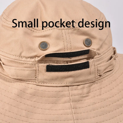 Newest Four Seasons Cotton Solid Bucket Hat With Small Pocket Fisherman Hat
