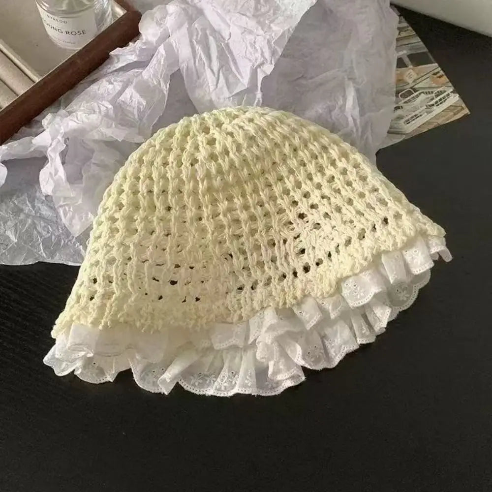 Fashion Lace Fisherman Hat Wide Brim Breathable Woven Hat