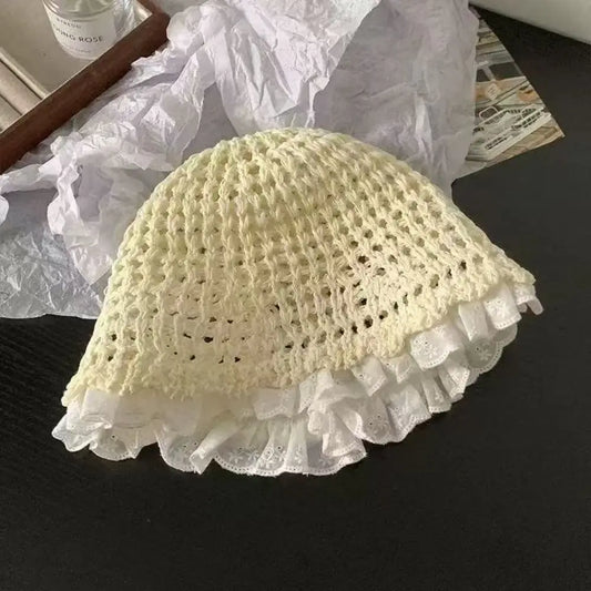 Fashion Lace Fisherman Hat Wide Brim Breathable Woven Hat