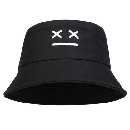 Unisex XX Smiling Face Embroidery Personality Bucket Hats Fishermen Caps