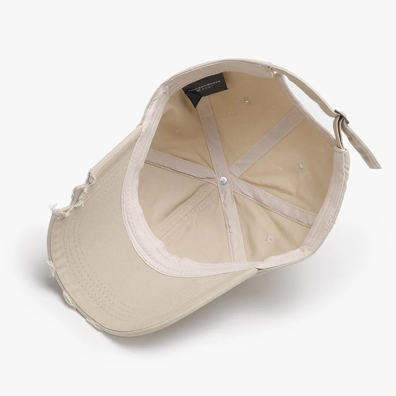 New Beige Plain Distressed Soft-Top Washed Baseball Cap
