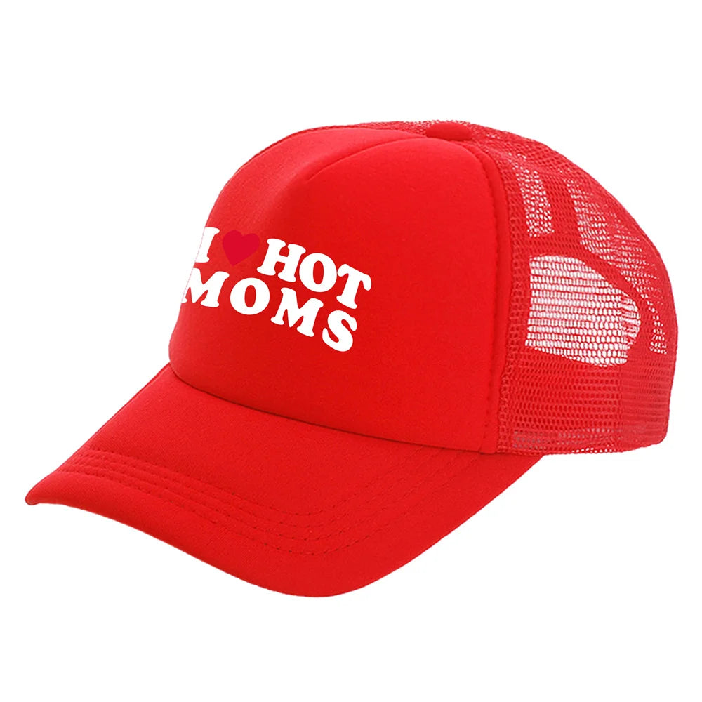 I Love Hot Moms Men Funny Humor Hat Baseball Cap Cool Summer Unisex Mesh Net Caps