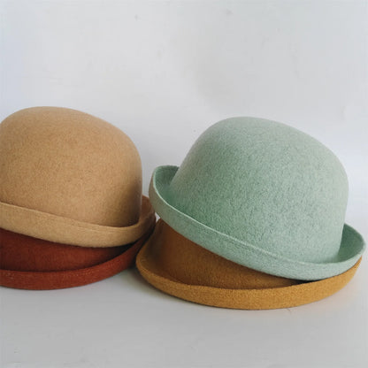 New Outdoor Fedora Pure Color 100% Wool Jazz Hat Wide Brim Ladies Elegant Round Hat