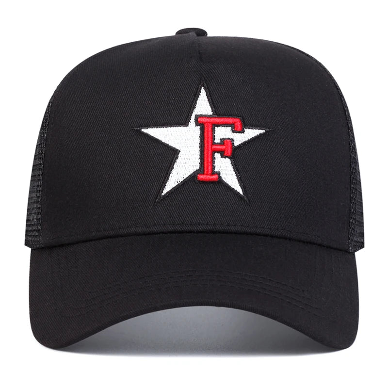 Unisex F Letter Pentagram Embroidery Baseball Net Caps Spring and Summer