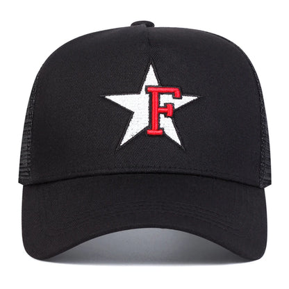 Unisex F Letter Pentagram Embroidery Baseball Net Caps Spring and Summer