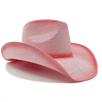 Western Thick Cowboy Hat Retro Pink Gradient Straw Hat