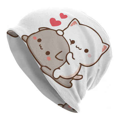 Kawaii Peach Cat Eating Strawberry Cake Caps Goma Mochi Men Women