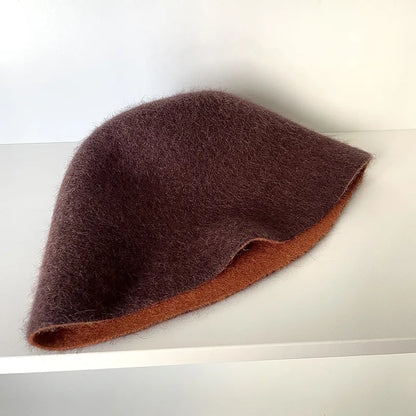 High Quality Double-Sided Wear Beanie Women Pure Wool Angora Rabbit Bucket Hat